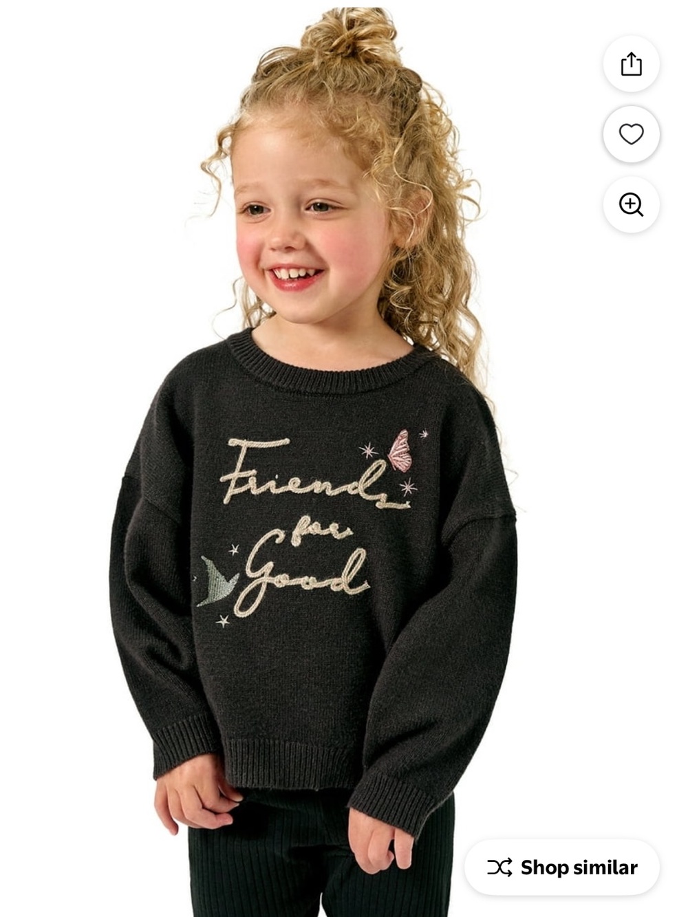 Girls Wicked ‘Friends for Good' Black Knit Crewneck Sweater